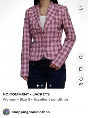 Pink Plaid Tweed Blazer Jacket